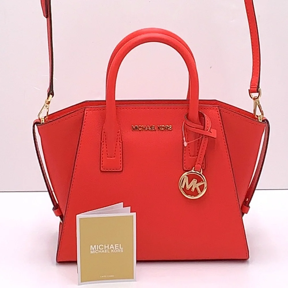 Michael Kors Avril Small Leather Top-Zip Satchel CORAL REFF color